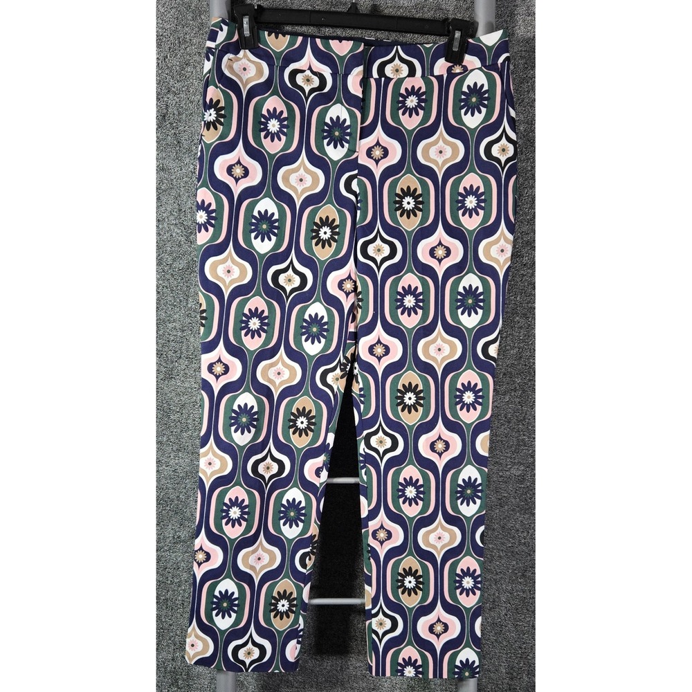 Boden Richmond Pants Womens 10L Navy Geometric Floral Retro Straight Leg T0114